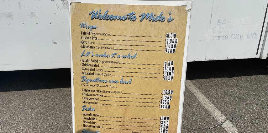 Image of a menu for Mido's food truck. 