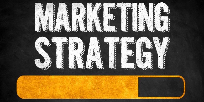 A "loading" graphic shows the words "Marketing Strategy" and a progress bar beneath.